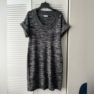 Calvin Klein Charcoal and Light Gray Knit Middi Dress